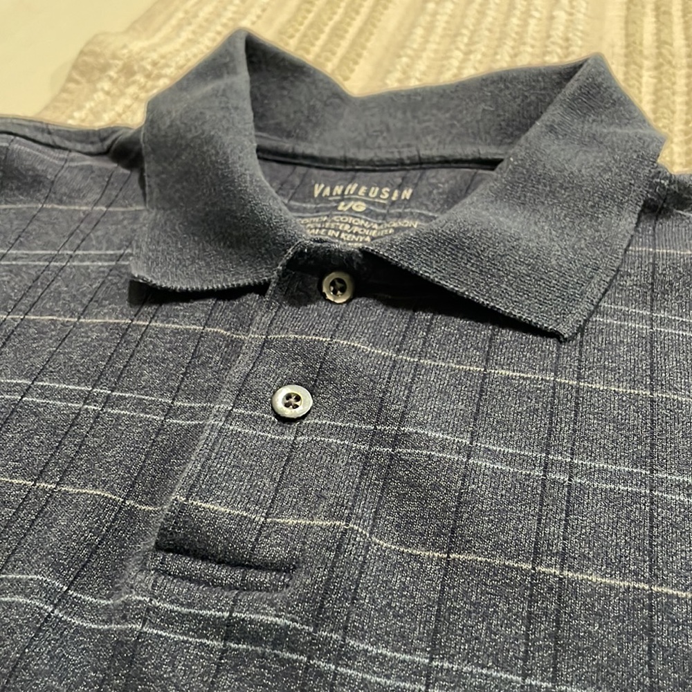 Van Heusen dark blue window pane longsleeve polo. Men's L. Excellent condition. - Picture 3 of 6